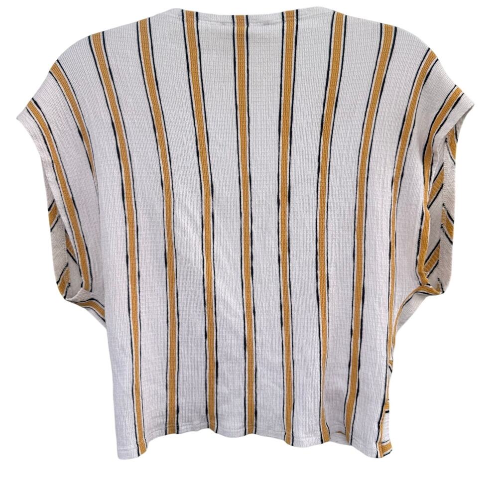 Love Tree Striped Twist Front V-Neck Boho Blouse Top Yellow Black White Large - Picture 2 of 5